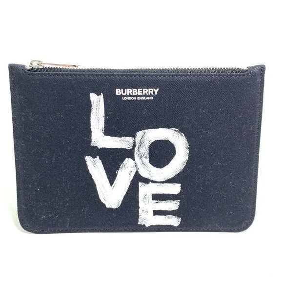 UNUSED BURBERRY Makeup Cosmetics Pouch LOVE coin purse Clutch bag Black/White - Picture 4 of 4